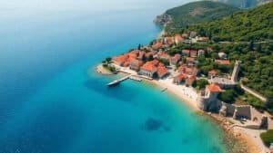 Stunning Croatian coastline with clear blue sea and picturesque villages.