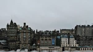 a large group of buildings with a sky background