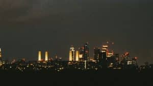 A view of a city at night from a distance
