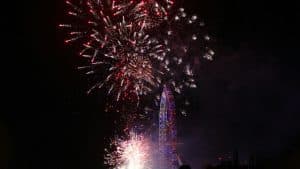 fireworks display over city during night time