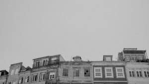 A black and white photo of an old building