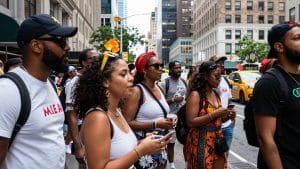 New York City street scene during Juneteenth celebrations.