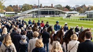 Crowds near Aintree for the Grand National horse race.