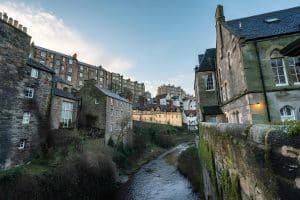Dean Village on the Water of Leith — the former milling village a 10-minute walk from Haymarket Station Rooms, Edinburgh