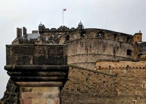 Edinburgh Castle's Half Moon Battery and ramparts seen from below