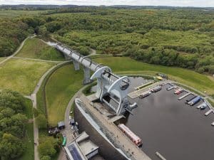 The Falkirk Wheel boat lift from above