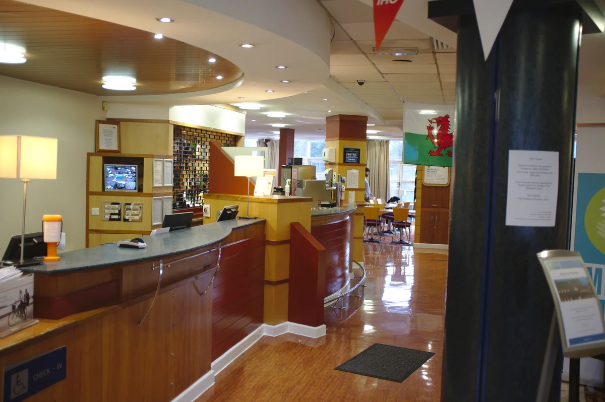 A hotel reception desk in Cardiff