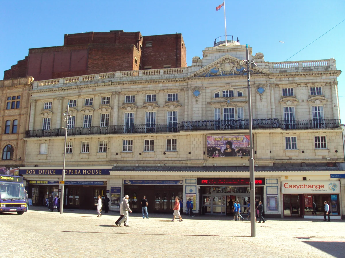 The Opera House and Winter Gardens frontage on Church Street in Blackpool