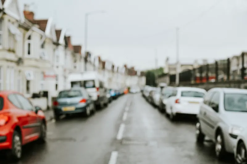 Illustrative London street with parked cars