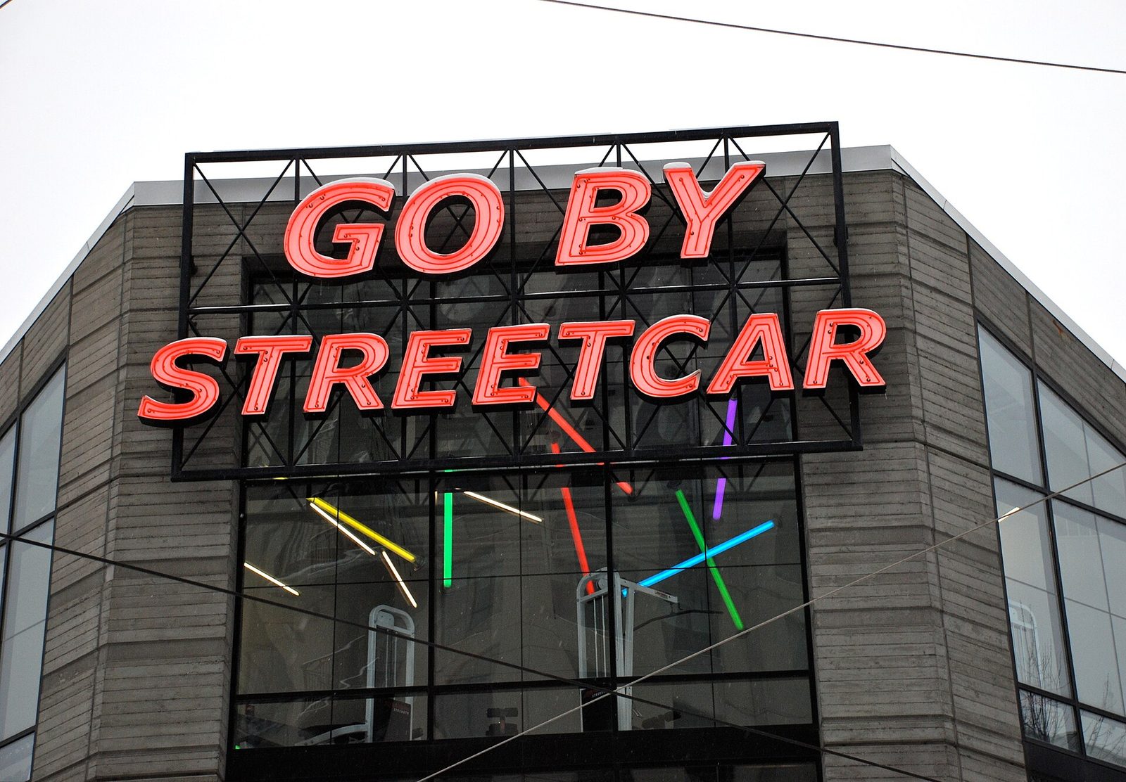 The Go by Streetcar sign in Portland’s Pearl District